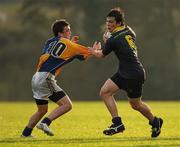 22 November 2010; Liam Walshe, East Glendalough, is tackled by Chris Julian, CBS Naas. Duff Cup Semi-Final, CBS Naas v East Glendalough, Old Wesley RFC, Kiltiernan, Co. Dublin. Picture credit: Barry Cregg / SPORTSFILE