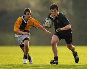 22 November 2010; Liam Walshe, East Glendalough, in action against Chris Julian, CBS Naas. Duff Cup Semi-Final, CBS Naas v East Glendalough, Old Wesley RFC, Kiltiernan, Co. Dublin. Picture credit: Barry Cregg / SPORTSFILE