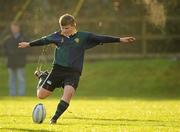 22 November 2010; Shane Farrar, East Glendalough, kicks a conversion. Duff Cup Semi-Final, CBS Naas v East Glendalough, Old Wesley RFC, Kiltiernan, Co. Dublin. Picture credit: Barry Cregg / SPORTSFILE