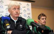 23 November 2010; Ireland team manager Paul McNaughton and Andrew Trimble during a press conference ahead of their Autumn International against Argentina on Sunday. Ireland Rugby Squad Press Conference, Fitzpatrick's Castle Hotel, Killiney. Picture credit: Brian Lawless / SPORTSFILE