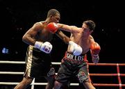 23 November 2010; Kenny Egan, Miami Gallos, right, exchange punches with Dorian Anthony, Los Angeles Matadors, during their Light-heavyweight bout. World Series Boxing - Week 1, American Airlines Arena, Miami, Florida, USA. Picture credit; SPORTSFILE