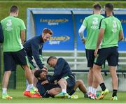 30 August 2016; Jonathan Walters with Wesley Hoolahan and Stephen Quinn of Republic of Ireland in a joyful mood during squad training at the National Sports Campus in Abbottown, Dublin. Photo by David Maher/Sportsfile