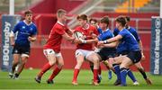 30 August 2016; Ben Healy of Munster is tackled by David Hawkshaw and Eóin Barr, right, of Leinster during the U18 Schools Interprovincial Series Round 1 game between Munster and Leinster at Thomond Park in Limerick. Photo by Brendan Moran/Sportsfile