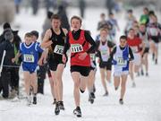 28 November 2010; Harry Larkin, Dublin, right, and Peter Gibbons, Ulster, during the Boys U14 Woodie's DIY AAI Inter County Cross Country & Juvenile Even Ages. Grensha Grounds, Oakgrove College, Derry. Picture credit: Oliver McVeigh / SPORTSFILE