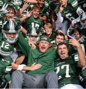 2 September 2016; Westminster School defence line coach Red Dobbins and his players celebrate after their game against Community School Naples. Donnybrook Stadium hosted a triple-header of high school American football games today as part of the Aer Lingus College Football Classic. Six top high school teams took part in the American Football Showcase with all proceeds from the game going to Special Olympics Ireland, the official charity partner to the Aer Lingus College Football Classic. High School American Football Showcase match between Westminster School of Atlanta, Georgia and Community School Naples of Naples, Florida at Donnybrook Stadium in Dublin. Photo by Piaras Ó Mídheach/Sportsfile