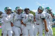 2 September 2016; St. Peters Prep players celebrate during their game against Blessed Trinity. Donnybrook Stadium hosted a triple-header of high school American football games today as part of the Aer Lingus College Football Classic. Six top high school teams took part in the American Football Showcase with all proceeds from the game going to Special Olympics Ireland, the official charity partner to the Aer Lingus College Football Classic. High School American Football Showcase match between Blessed Trinity of Atlanta, Georgia and St. Peters Prep of Jersey City, New Jersey at Donnybrook Stadium in Dublin. Photo by Piaras Ó Mídheach/Sportsfile