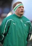 28 November 2010; Ireland's Mick O'Driscoll stands for the national anthem. Autumn International, Ireland v Argentina, Aviva Stadium, Lansdowne Road, Dublin. Picture credit: Brian Lawless / SPORTSFILE