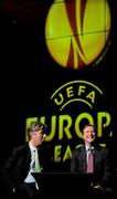 30 November 2010; FAI Chief executive John Delaney, left, and Ronnie Whelan, UEFA Europa League Final Ambassador, during the launch of the UEFA Europa League Final. UEFA Europa League Final Dublin 2011 launch, Convention Centre Dublin, Spencer Dock, North Wall Quay, Dublin. Picture credit: Brian Lawless / SPORTSFILE