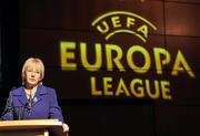 30 November 2010; Mary Hanafin TD, Minister for Tourism, Culture and Sport, speaking during the launch of the UEFA Europa League Final. UEFA Europa League Final Dublin 2011 launch, Convention Centre Dublin, Spencer Dock, North Wall Quay, Dublin. Picture credit: David Maher / SPORTSFILE