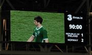 17 November 2010; Republic of Ireland goal scorer Shane Long is shown leaving the pitch on the stadium screen at the end of the game. International Friendly, Republic of Ireland v Norway, Aviva Stadium, Lansdowne Road, Dublin. Picture credit: Barry Cregg / SPORTSFILE