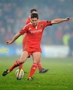 4 December 2010; Ronan O'Gara, Munster, kicks a penalty. Celtic League, Munster v Cardiff Blues, Thomond Park, Limerick. Picture credit: Brendan Moran / SPORTSFILE