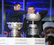 6 December 2010; Leinster's Rob Kearney and Brian O'Driscoll, right, during the Powerade Leinster Schools Cup Competition Draws. Aviva Stadium, Lansdowne Road. Picture credit: Stephen McCarthy / SPORTSFILE