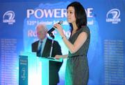 6 December 2010; Erica Roseingrave, Coca-Cola Bottlers, Ireland, Public Affairs and Communications Manager, speaking during the Powerade Leinster Schools Cup Competition Draws. Aviva Stadium, Lansdowne Road. Picture credit: Stephen McCarthy / SPORTSFILE