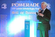 6 December 2010; Kevin Kelleher, Honorary Secretary of the Leinster Schools Rugby Committee, speaking during the Powerade Leinster Schools Cup Competition Draws. Aviva Stadium, Lansdowne Road. Picture credit: Stephen McCarthy / SPORTSFILE