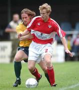 19 August 2001; Colin O'Brien of Cork City in action against Simon Webb of Bohemians during the eircom League Premier Division match between Cork City and Bohemians at Turners Cross in Cork. Photo by David Maher/Sportsfile