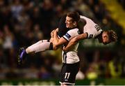 2 September 2016; John Mountney of Dundalk is lifted by his teammate Patrick McEleney after scoring his side's second goal during the SSE Airtricity League Premier Division match between Bohemians and Dundalk in Dalymount Park, Dublin.  Photo by David Maher/Sportsfile