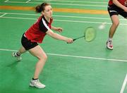 11 December 2010; Chloe Magee, Ireland, who is paired with her brother Sam Magee, during their Quarter Final, Mixed Doubles, win against Robin Middleton and Heather Olver, England. Yonex Irish International Badminton Championship, Baldoyle Badminton Centre, Dublin. Picture credit: Matt Browne / SPORTSFILE