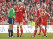 12 December 2010; Paul O'Connell, Munster, with referee Christophe Berdos before being shown a red card. Heineken Cup Pool 3 - Round 3, Munster v Ospreys, Thomond Park, Limerick. Picture credit: Diarmuid Greene / SPORTSFILE