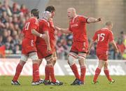 12 December 2010; Munster's Paul O'Connell gives instructions to team-mates, Alan Quinlan, Denis Leamy and Donncha O'Callaghan, after coming on as a second half substitution. Heineken Cup Pool 3 - Round 3, Munster v Ospreys, Thomond Park, Limerick. Picture credit: Diarmuid Greene / SPORTSFILE
