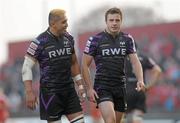 12 December 2010; Tommy Bowe, right, Ospreys, with team-mate Jerry Collins after scoring his side's first try. Heineken Cup Pool 3 - Round 3, Munster v Ospreys, Thomond Park, Limerick. Picture credit: Diarmuid Greene / SPORTSFILE