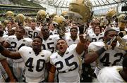 3 September 2016; Georgia Tech players including P.J. Davis (40) and Tre' Jackson (25) celebrate winning the Aer Lingus College Football Classic match between Boston College Eagles and Georgia Tech Yellow Jackets at the Aviva Stadium in Lansdowne Road, Dublin. Photo by Cody Glenn/Sportsfile