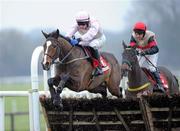 15 December 2010; Zaidpour, with Paul Townend up, jumps the last on their way to winning The Bar One Racing Royal Bond Novice Hurdle from eventual third Perfect Smile, with Paul Carberry up. Fairyhouse Racecourse, Fairyhouse, Co. Meath. Picture credit: Matt Browne / SPORTSFILE