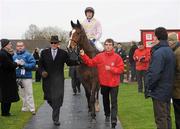 15 December 2010; Zaidipour, with Paul Townend up, is lead into the parade ring by owner Rich Ricci, left, after winning The Bar One Racing Royal Bond Novice Hurdle. Fairyhouse Racecourse, Fairyhouse, Co. Meath. Picture credit: Barry Cregg / SPORTSFILE