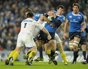 18 December 2010; Shane Horgan, Leinster, is tackled by Ti'i Paulo, ASM Clermont Auvergne. Heineken Cup, Pool 2, Round 4, Leinster v ASM Clermont Auvergne, Aviva Stadium, Lansdowne Road, Dublin. Picture credit: Brendan Moran / SPORTSFILE