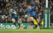 18 December 2010; Shane Horgan, Leinster, makes a break supported by team-mate Gordon D'Arcy. Heineken Cup, Pool 2, Round 4, Leinster v ASM Clermont Auvergne, Aviva Stadium, Lansdowne Road, Dublin. Picture credit: Brendan Moran / SPORTSFILE