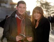 28 December 2010; Enjoying the a day at the races are Ryan Keenan from Downpatrick, Co. Down and Aveen O'Neill from Newry, Co. Down. Leopardstown Christmas Racing Festival 2010, Leopardstown Racecourse, Leopardstown, Dublin. Picture credit: Barry Cregg / SPORTSFILE