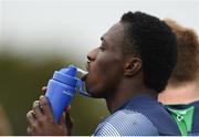 6 September 2016; Niyi Adeolokun of Connacht takes a drink during squad training at the Sportsground in Galway. Photo by Ramsey Cardy/Sportsfile