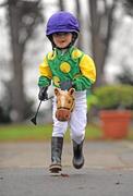 30 December 2010; Tom Nestor, age 4 from Naas, Co. Kildare, on his horse Pebbles, enjoys a day at the races. Leopardstown Christmas Racing Festival 2010, Leopardstown Racecourse, Leopardstown, Dublin. Picture credit: Barry Cregg / SPORTSFILE