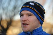 3 January 2011; Leinster's Gordon D'Arcy speaking to the media before squad training ahead of his side's Celtic League match against Ospreys on Friday. Leinster Rugby Media Briefing and Squad Training, UCD, Belfield, Dublin. Picture credit: Barry Cregg / SPORTSFILE