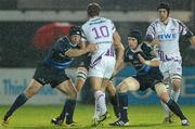 7 January 2011; Dan Biggar, Ospreys, in action against Leinster players Richardt Strauss, left, and Shane Jennings. Celtic League, Leinster v Ospreys, RDS, Ballsbridge, Dublin. Photo by Sportsfile