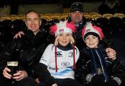 7 January 2011; Leinster supporters Alan Stewart, left, Donegal, Brandon Lynch, Rathfarnham, Co. Dublin, Andrew Corbett and Patrick Corbett from Stillorgan, Co. Dublin, at the Leinster v Ospreys, Celtic League match, RDS, Ballsbridge, Dublin. Photo by Sportsfile