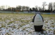 8 January 2011; A general view of a ball on the frozen pitch after the Dungannon v Buccaneers game was postponed. All-Ireland League Division 1B, Dungannon v Buccaneers, Stevenson Park, Dungannon, Co. Tyrone. Picture credit: Oliver McVeigh / SPORTSFILE