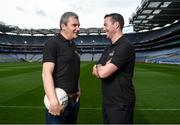 9 September 2016; Former Mayo manager James Horan, left, and former Dublin player Ray Cosgrove were in Croke Park in Dublin today to announce details on the EirGrid Digital Clock Competition launch. EirGrid, the Official Timing Sponsor of Croke Park, are giving one club in each province the chance to win a digital clock and scoreboard. To enter please log onto www.eirgridgroup.com/eirgrid-time-is-now and submit 200 words as to why your club deserves this prize.  Photo by Ramsey Cardy/Sportsfile