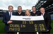 9 September 2016; Former Dublin player Ray Cosgrove and former Mayo manager James Horan were in Croke Park in Dublin today to announce details on the EirGrid Digital Clock Competition launch. EirGrid, the Official Timing Sponsor of Croke Park, are giving one club in each province the chance to win a digital clock and scoreboard. To enter please log onto www.eirgridgroup.com/eirgrid-time-is-now and submit 200 words as to why your club deserves this prize. Pictured are, from left, Rodney Doyle, Director of Markets Operations &amp; General Manager, SEMO of EirGrid, James Horan, Rosemary Steen, Director of External Affairs at EirGrid, Ray Cosgrove and Peter McKenna, GAA and Croke Park Stadium Director. Photo by Ramsey Cardy/Sportsfile