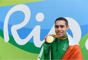 9 September 2016; Jason Smyth of Ireland celebrates with his gold medal after winning the Men's 100m T13 Final at the Rio Olympic Stadium during the Rio 2016 Paralympic Games in Rio de Janeiro, Brazil. Photo by Diarmuid Greene/Sportsfile