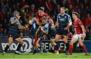 9 September 2016; Gareth Anscombe of Cardiff Blues is tackled by Ian Keatley of Munster during the Guinness PRO12 Round 2 match between Munster and Cardiff Blues at Irish Independent Park in Cork. Photo by Piaras Ó Mídheach/Sportsfile