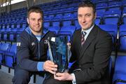 12 January 2011; Leinster's Sean O'Brien who received the Bank of Ireland Player of the Month for December 2010 from Fergus Hickey, Business Adviser, Bank of Ireland. Bank of Ireland Player of the Month, Donnybrook Stadium, Donnybrook, Dublin. Picture credit: David Maher / SPORTSFILE