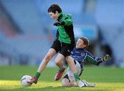 11 January 2011; Conn O'Riordan, left, St. Josephs BNS, in action against Dara O'Shea, St. Pius X BNS. Allianz Cumann na mBunscol Football Finals, Corn na nGearaltach, St. Pius X BNS, Terenure v St. Josephs BNS, Terenure. Croke Park, Dublin. Picture credit: Barry Cregg / SPORTSFILE