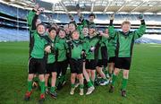 11 January 2011; St. Josephs BNS captain Jack McVeigh is held up by his team-mates as they celebrate winning the Corn na nGearaltach. Allianz Cumann na mBunscol Football Finals, Corn na nGearaltach, St. Pius X BNS, Terenure v St. Josephs BNS, Terenure. Croke Park, Dublin. Picture credit: Barry Cregg / SPORTSFILE
