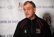 11 January 2011; Ulster head coach Brian McLaughlin speaking during a press conference ahead of their Heineken Cup, Pool 4, Round 5, match against Biarritz Olympique on Saturday. Ulster Rugby press conference, Newforge Training Ground, Belfast, Co. Antrim. Picture credit: Oliver McVeigh / SPORTSFILE