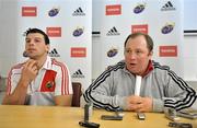 12 January 2011; Munster head coach Tony McGahan, right, speaking alongside Denis Leamy during a press conference ahead of their Heineken Cup, Pool 3, Round 5, match against Toulon on Sunday. Munster Rugby press conference, Cork Institute of Technology, Bishopstown, Cork. Picture credit: Diarmuid Greene / SPORTSFILE