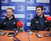 13 January 2011; Leinster head coach Joe Schmidt, left, and Nathan Hines during a press conference ahead of their Heineken Cup, Pool 2, Round 5, match against Saracens on Saturday. Leinster Rugby press conference, David Lloyd Riverview, Clonskeagh, Dublin. Picture credit: Brian Lawless / SPORTSFILE