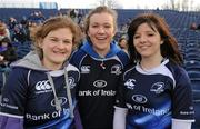 15 January 2011; Leinster supporters, from left, Anna Boland, from Kilkenny, Gillian O'Connell, from Abbeyleix, Co. Laois, and Lily Tredwin, from Kilkenny, at the Leinster v Saracens, Heineken Cup, Pool 2, Round 5, game. RDS, Ballsbridge, Dublin. Picture credit: Brendan Moran / SPORTSFILE