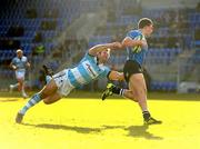 16 January 2011; Andrew Conway, Leinster A, goes over for his side's first try despite the tackle of Greg King, Worcester Warriors. British and Irish Cup, Leinster A v Worcester Warriors, Donnybrook Stadium, Donnybrook, Dublin. Picture credit: Stephen McCarthy / SPORTSFILE