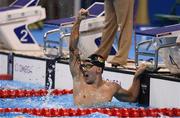 13 September 2016; Uladzimir Izotau of Belarus celebrates after winning the Men's 100m Breaststroke SB12 Final at the Olympic Aquatics Stadium during the Rio 2016 Paralympic Games in Rio de Janeiro, Brazil. Photo by Diarmuid Greene/Sportsfile