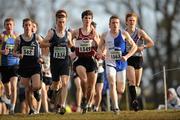 16 January 2011; Liam Brady, 1563, Tullamore Harriers AC, leads Jake Byrne, 1349, Mullingar Harriers AC, Conor Rochford, 1336, Leinster, Andrew Monaghan, 342, Lagan Valley AC and Michael Treacy, far right, Dundrum South Dublin AC, during the Boy's U-19 5000m race during the AAI Woodies DIY Novice and Juvenile Uneven Ages Cross Country Championships. Tullamore Harriers Stadium, Tullamore, Co. Offaly. Picture credit: Barry Cregg / SPORTSFILE